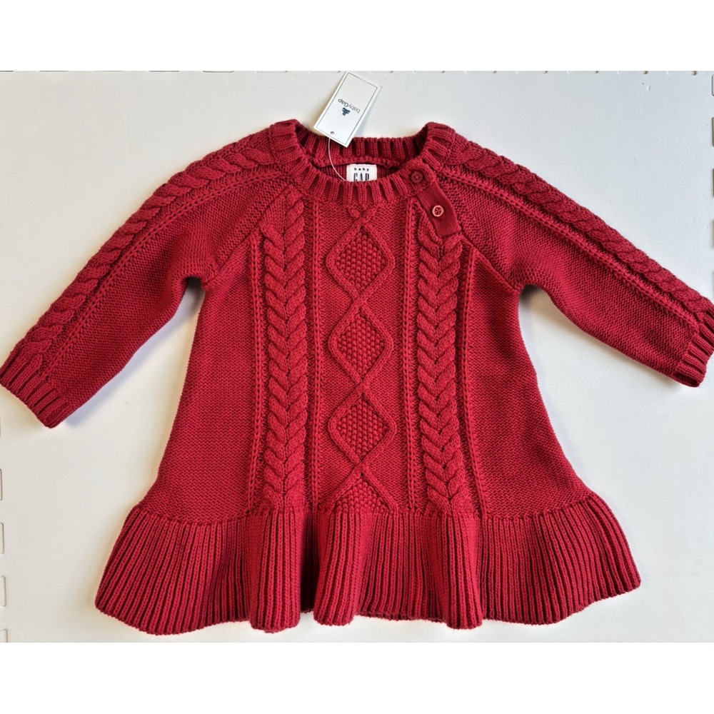Nwt BABY GAP Girls Sweater Dress Christmas Winter Cable - Size 6-12 mos Red